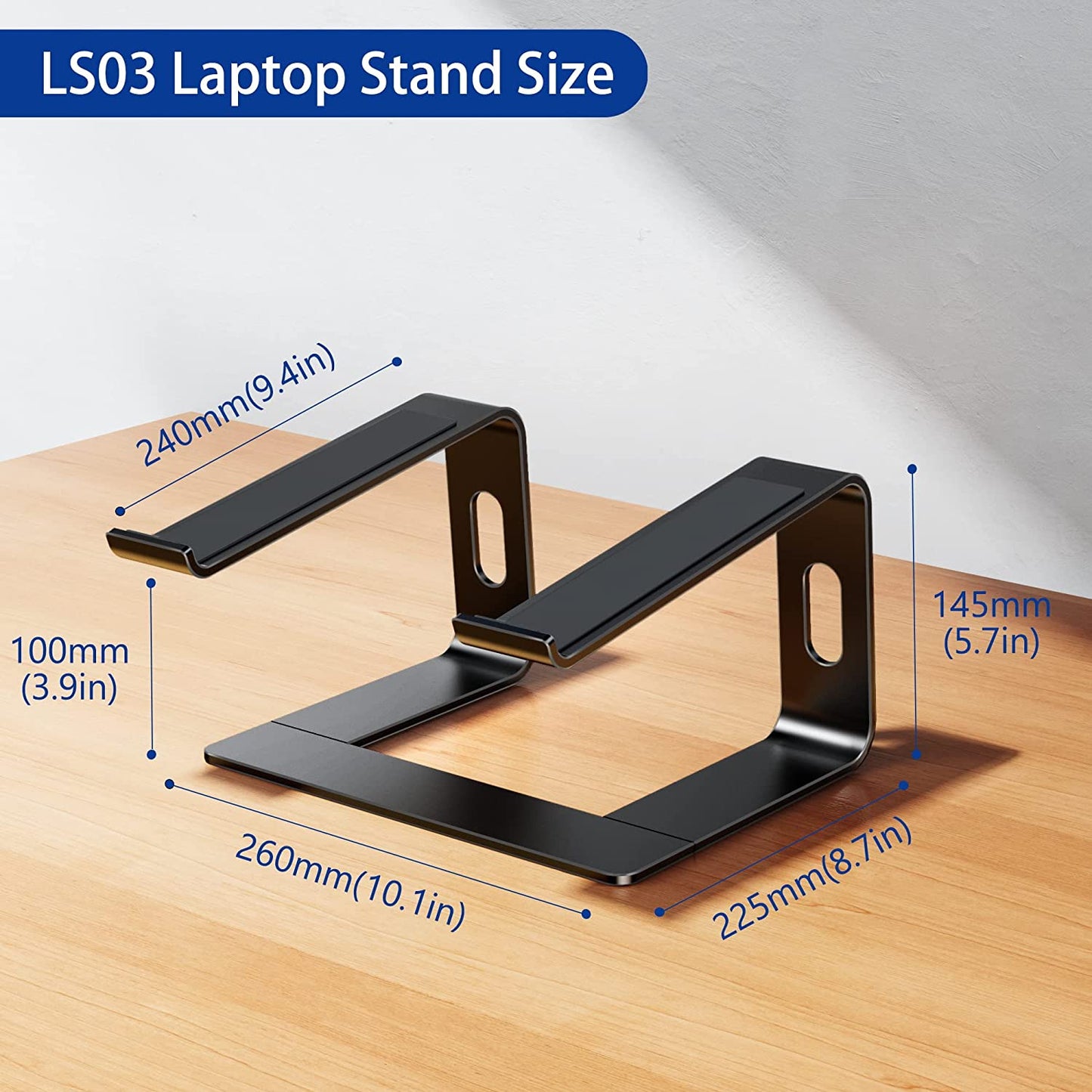 LS03 Aluminum Laptop Stand, Ergonomic Detachable Computer Stand, Riser Holder Notebook Stand Compatible with Air, Pro, Dell, HP, Lenovo More 10-15.6" Laptops, Black